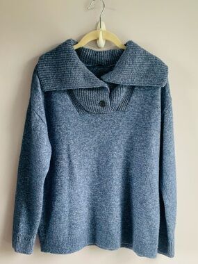 Talbots Sweater Mid Blue Cotton Blend Shawl Collar with Buttons Soft EUC Medium